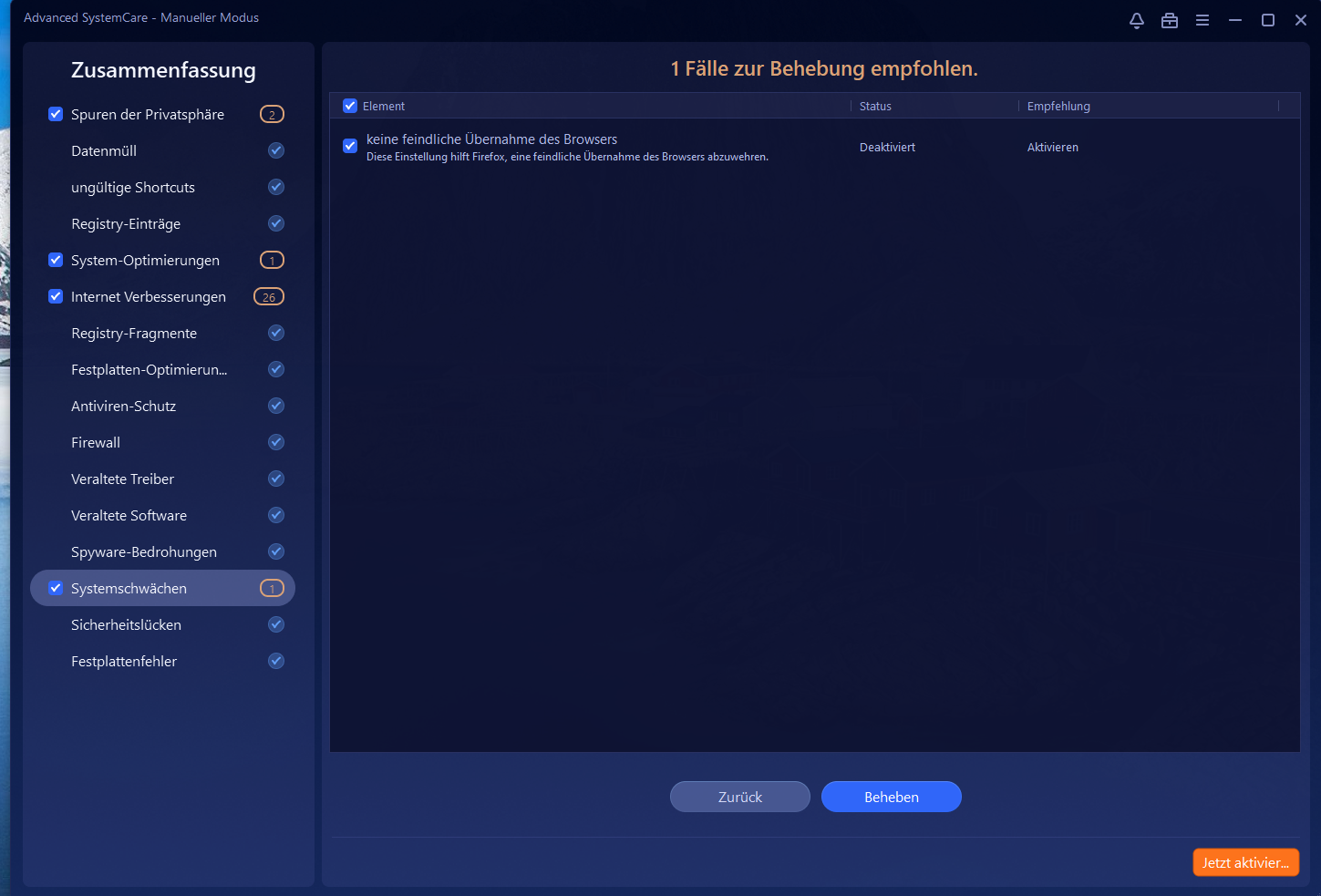 Not all optimization suggestions are applied - Advanced SystemCare 18 ...