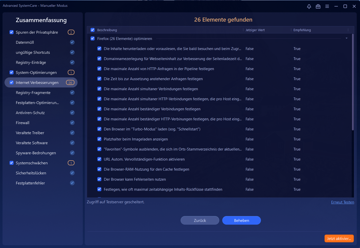 Not all optimization suggestions are applied - Advanced SystemCare 18 ...