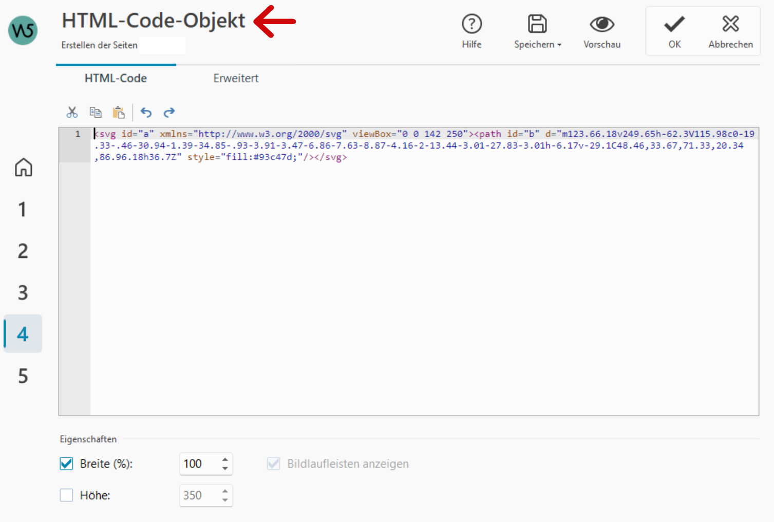 SVG-Quellcode im HTML-Code-Objekt einfügen
