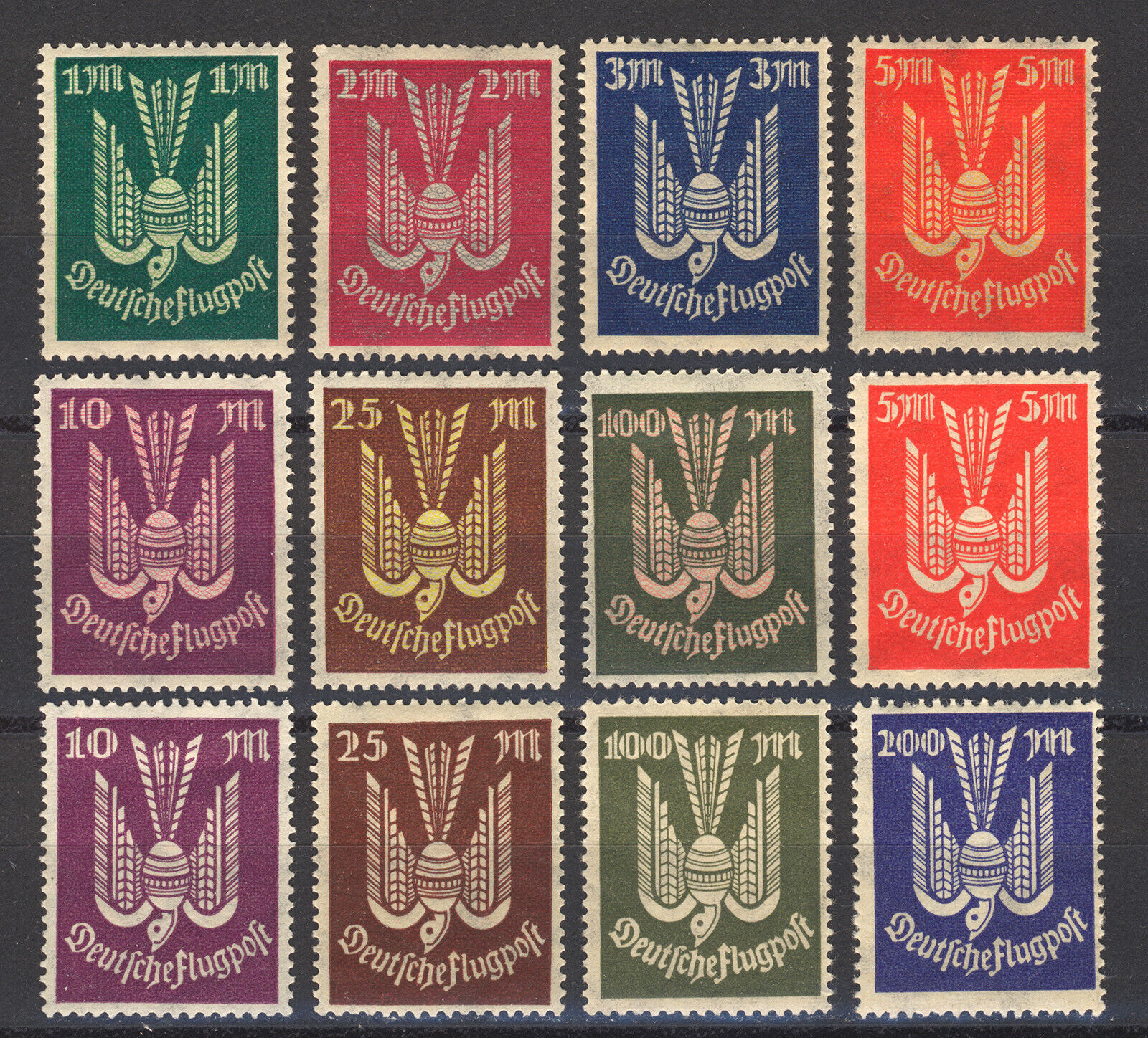 12 Flugpost Briefmarken: Holztaube I, II und III  - ungebraucht *